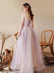 Unique sweetheart neck tulle lace long prom dress, tulle formal evening dress