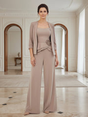 Three-Piece Formal Pantsuit with Wide-Leg Trousers Dusk