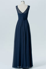 Navy Blue Chiffon Sleeveless Sweetheart Bridesmaid Dress