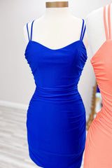 Hot Pink V-Neck Lace-Up Bodycon Mini Party Dress