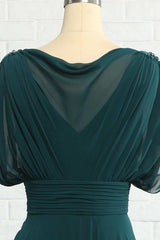 Hunter Green Chiffon Bateau Banded Waist Bridesmaid Dress