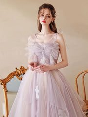 Unique sweetheart neck tulle lace long prom dress, tulle formal evening dress