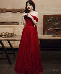 Burgundy tulle beads long prom dress burgundy tulle formal dress