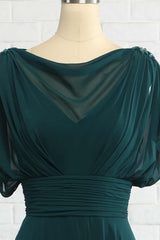 Hunter Green Chiffon Bateau Banded Waist Bridesmaid Dress