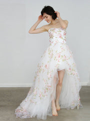White sweetheart tulle high low prom dress tulle formal dress