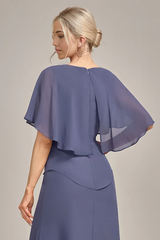 Sheath Scoop Tea-Length Chiffon Mother of the Bride Dress