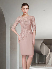 Two Piece Sheath / Column Mother of the Bride Dress Fall Wedding Guest Church Plus Size Elegant Jewel Neck Knee Length Chiffon Lace Half Sleeve Wrap Included Jacket Dresses