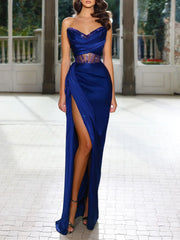 Tight/straight without shoulder straps and floor prom dress