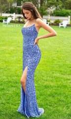 Long Beaded Floral Print Primavera Prom Dress