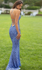 Long Beaded Floral Print Primavera Prom Dress