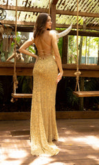 Long Beaded Floral Print Primavera Prom Dress