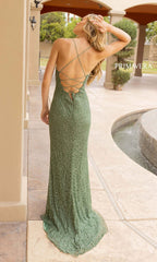 Long Beaded Floral Print Primavera Prom Dress