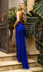 Long Beaded Floral Print Primavera Prom Dress