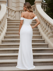 Sweetheart Off-the-shoulder Bodycon Dress With Slit White