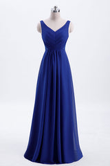 Royal Blue geplooide A-Line Chiffon Long Bridesmeisje jurk