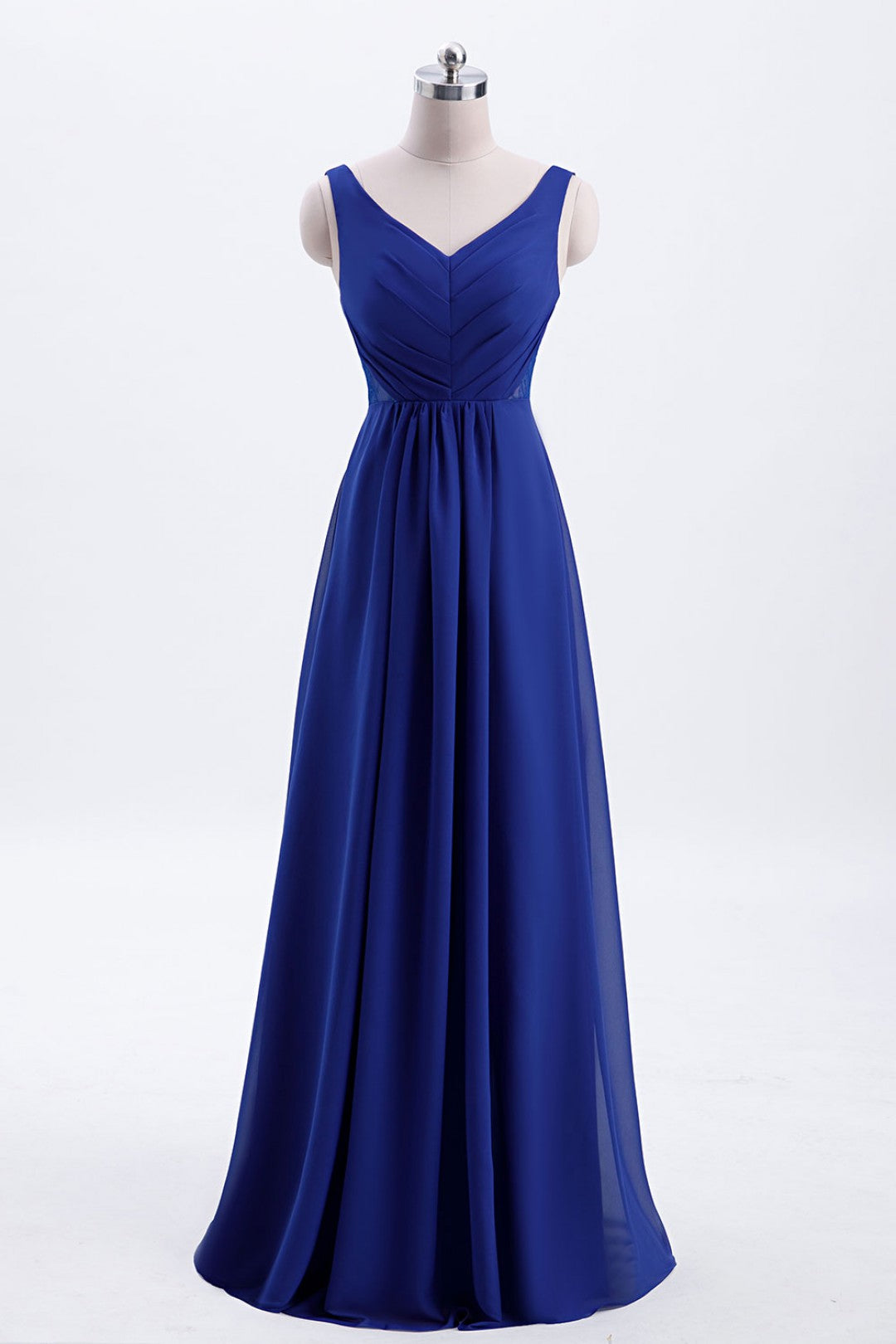 Royal Blue geplooide A-Line Chiffon Long Bridesmeisje jurk