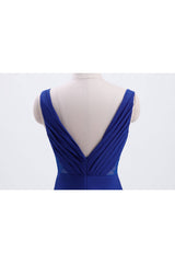 Royal Blue geplooide A-Line Chiffon Long Bridesmeisje jurk