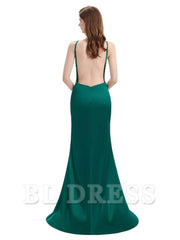 Mermaid Backless Floor-Length Satin formal dresses evening gown Bridesmaid Dresses With Side Slit