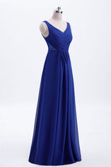 Royal Blue geplooide A-Line Chiffon Long Bridesmeisje jurk