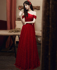 Burgundy tulle beads long prom dress burgundy tulle formal dress