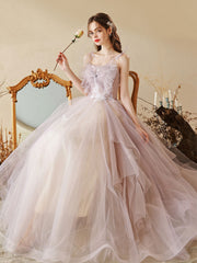 Unique sweetheart neck tulle lace long prom dress, tulle formal evening dress