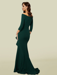 Mother of the Bride Dress Elegant Sexy Off Shoulder V Neck Stretch Fabric Sleeve with Draping Split Front
