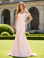 Chic Pleated Off-the-shoulder Mermaid Gown Blushing Pink
