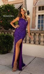 Strappy-Back Long Sequin Primavera 3761 Prom Dress