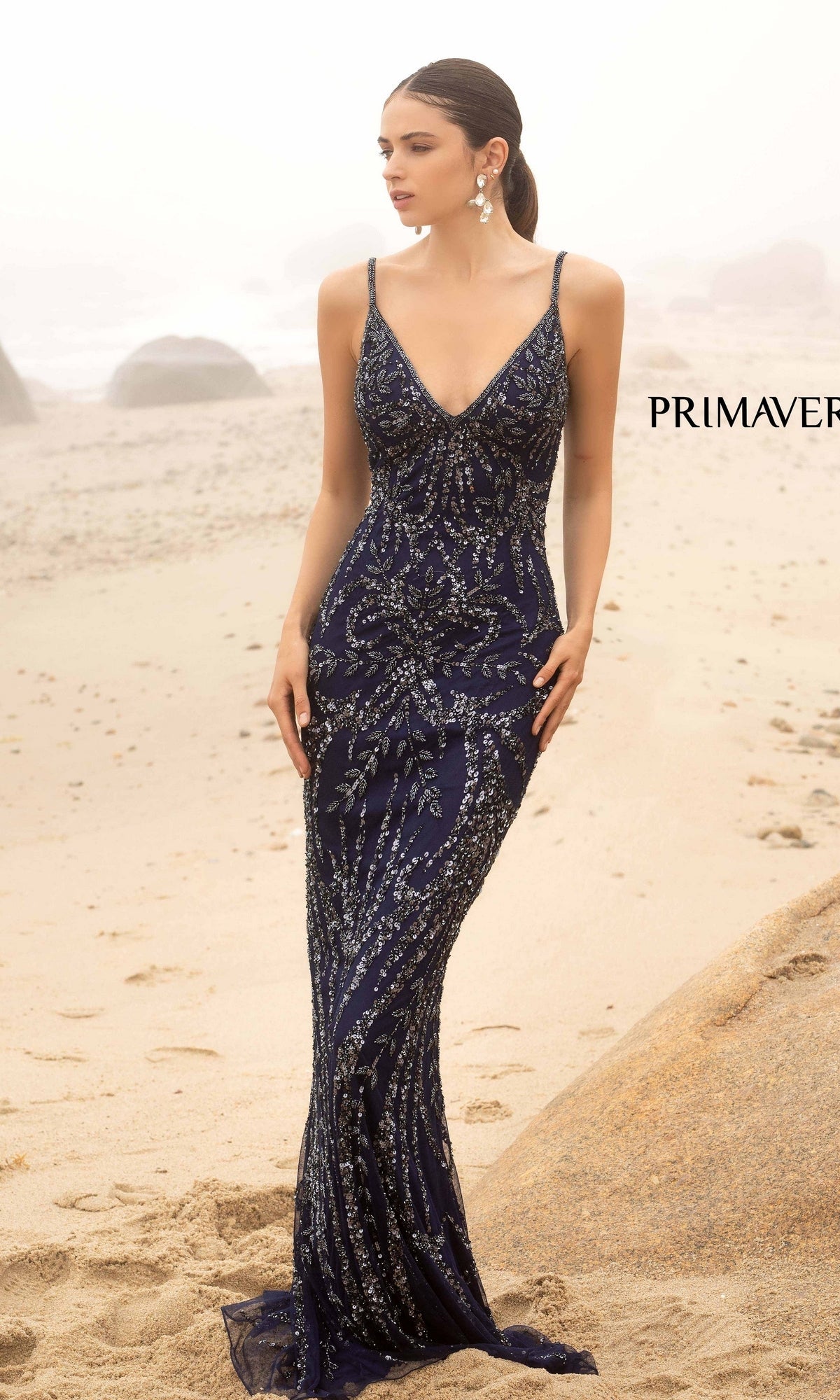 Primavera V-Neck Long Sequin Prom Dress 3793D