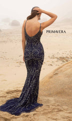 Primavera V-Neck Long Sequin Prom Dress 3793D