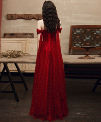 Burgundy tulle beads long prom dress burgundy tulle formal dress