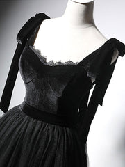 Black tulle short prom dress, black tulle formal dress