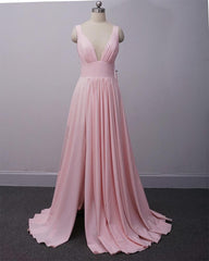 Sexy Long Split Bridesmaid Dresses Plunge Neck