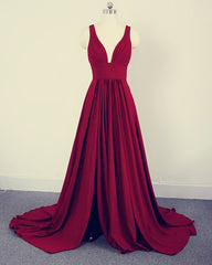 Sexy Long Split Bridesmaid Dresses Plunge Neck