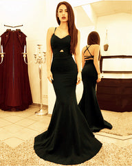 Sexy Cross Back Satin Mermaid Prom Dresses