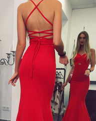Sexy Cross Back Satin Mermaid Prom Dresses