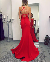 Sexy Cross Back Satin Mermaid Prom Dresses