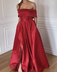 Sexy Long Satin Dress Off The Shoulder