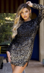 Long Sleeve Short Ombre Sequin Party Dress 3819