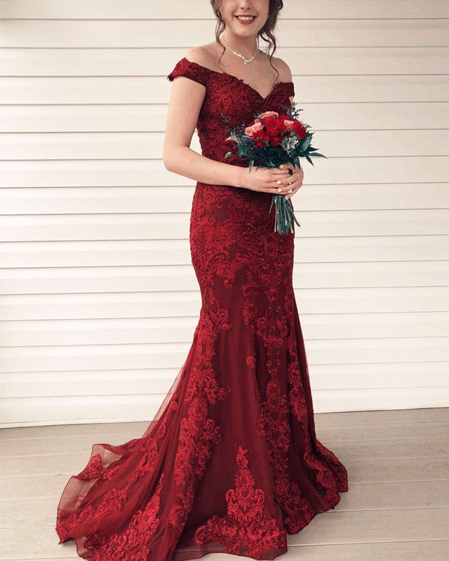 Lace Mermaid Prom Dress Off Shoulder