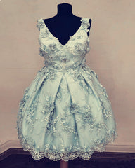 Elegant V Neck Homecoming Dresses With 3D Lace Flower Embroidery