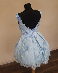 Elegant V Neck Homecoming Dresses With 3D Lace Flower Embroidery