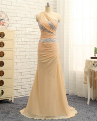 One Shoulder Sheath Prom Dresses Sequin Beaded