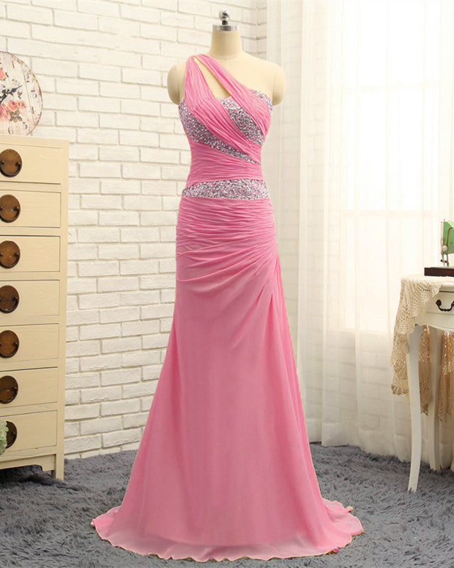 One Shoulder Sheath Prom Dresses Sequin Beaded