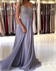 Long Chiffon Bridesmaid Dresses V Neck Lace Beaded