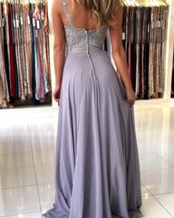 Long Chiffon Bridesmaid Dresses V Neck Lace Beaded