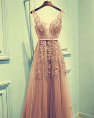 Tulle V Neck Bridesmaid Dresses Lace Appliques