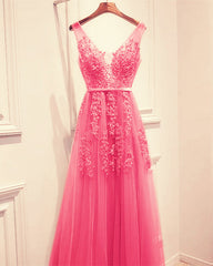 Tulle V Neck Bridesmaid Dresses Lace Appliques