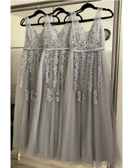 Tulle V Neck Bridesmaid Dresses Lace Appliques