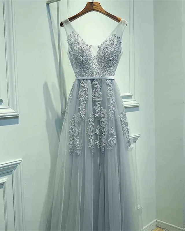 Tulle V Neck Bridesmaid Dresses Lace Appliques